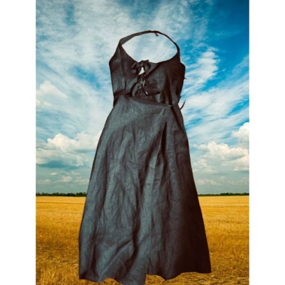 REFORMATION Linen Dress Halter Tie-Front Sleeveless Midi A-Line Size Med